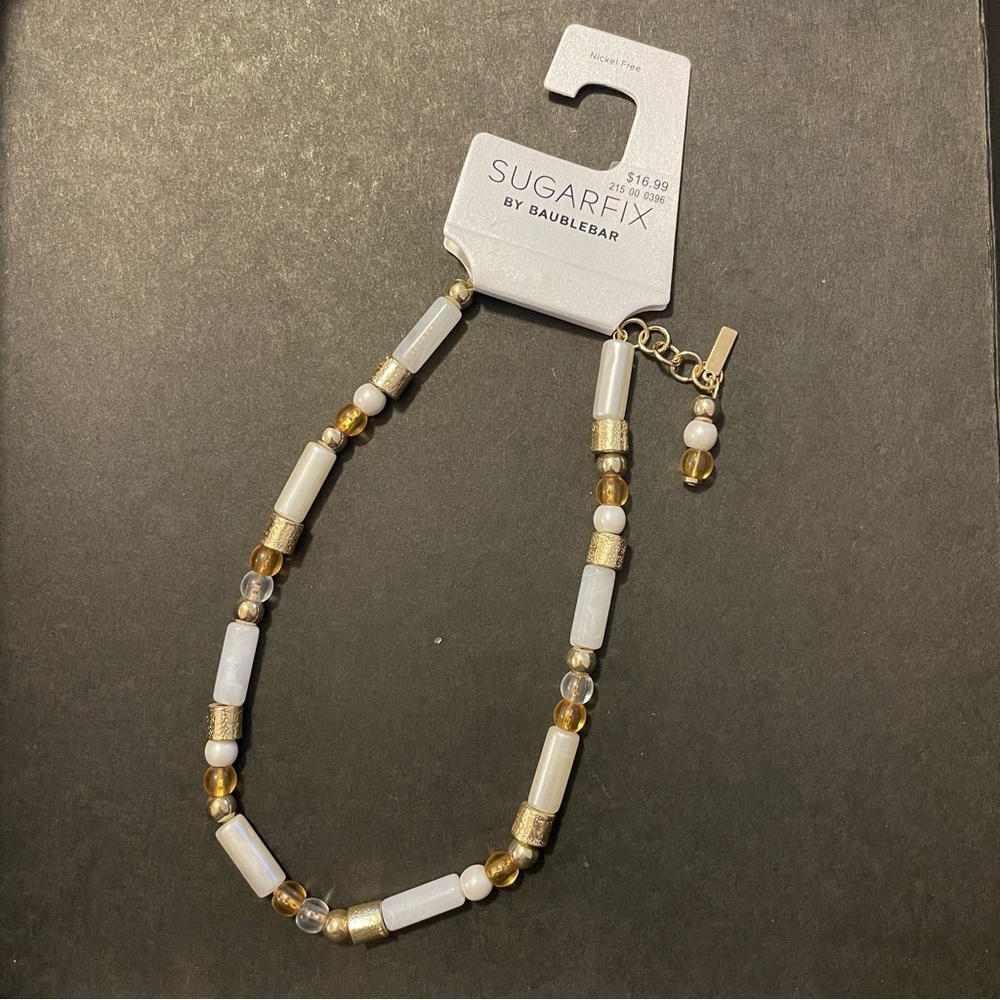 ✨3/$25 BaubleBar Beaded Statement Necklace in White and Gold